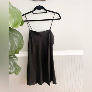 Attu Black Linen Blend Mini Spaghetti Strap Dress Size Large